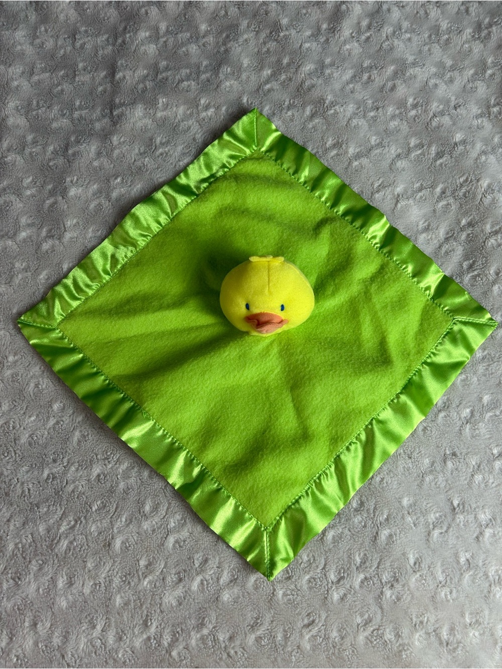 Small Wonders Yellow Green Duck Lovey Security Blanket Silky Satin Edge Orange